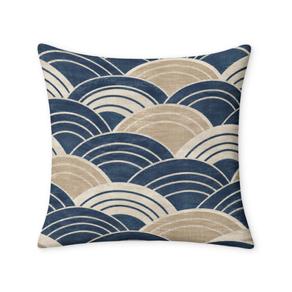 Navy & Beige Seigaiha Wave Pillow Cover | 18x18 Coastal Cushion Case
