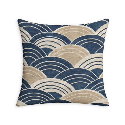 Navy & Beige Seigaiha Wave Pillow Cover | 18x18 Coastal Cushion Case